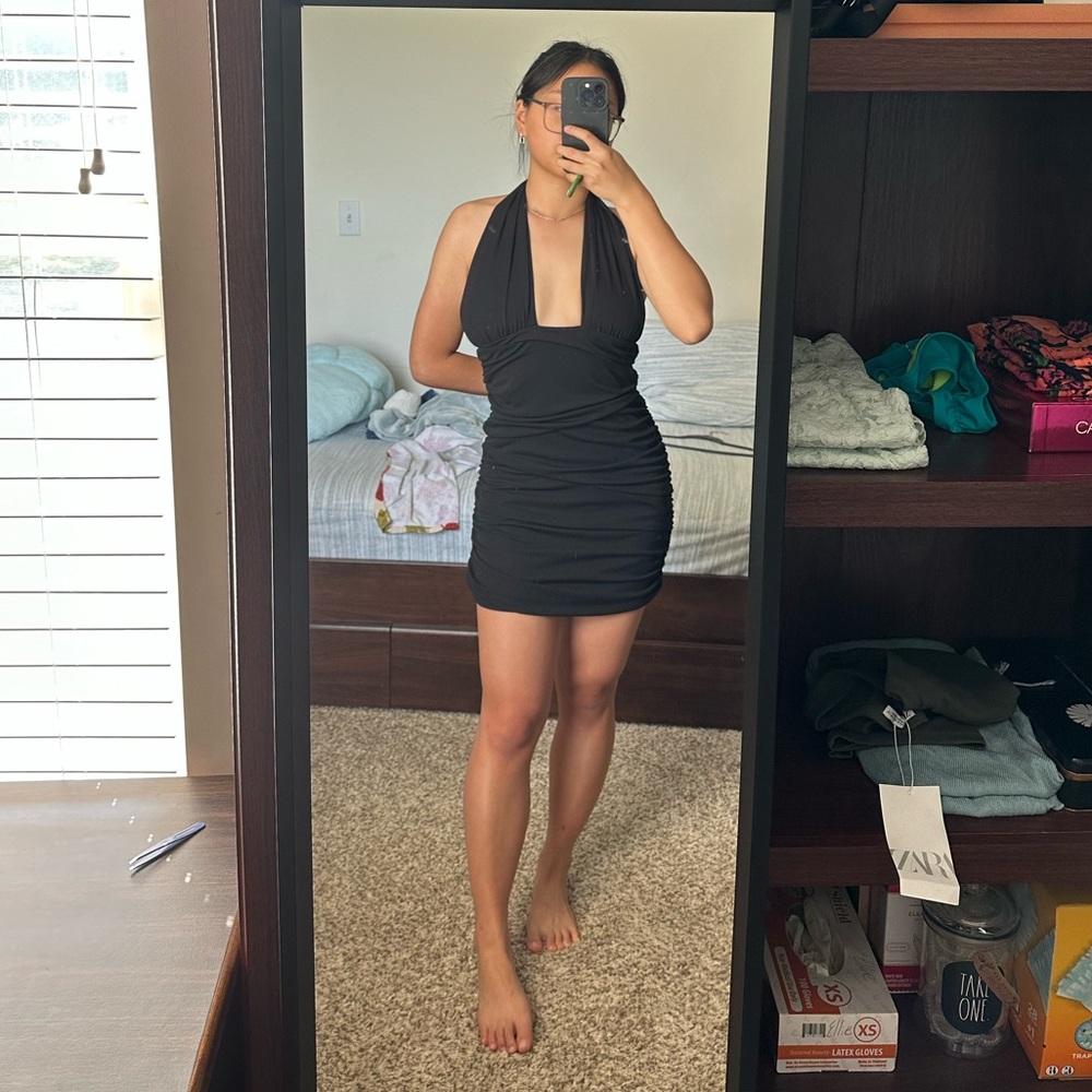 Zara Black Self Tie Backless Mini Dress